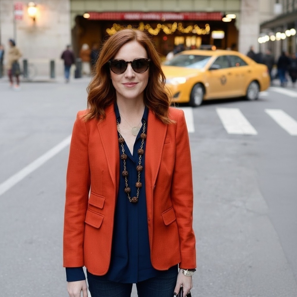 J Crew Women's 100% Wool Blazer Herringbone Orange Sz 0P Classic‎ Preppy